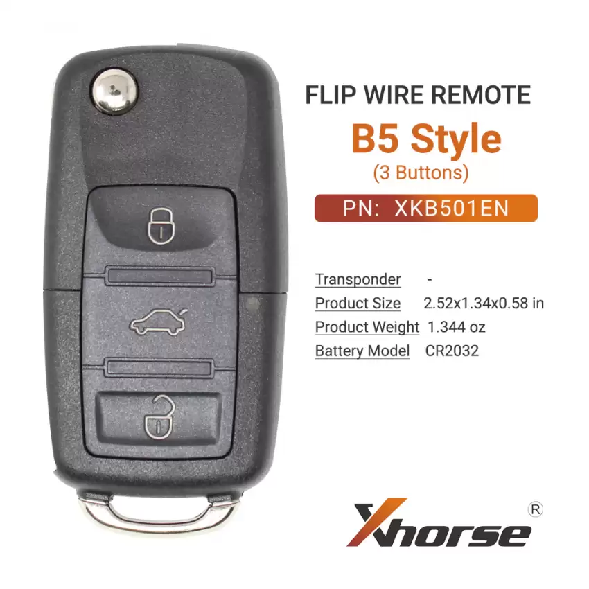 Xhorse Wire Flip Remote Key B5 Style 3 Buttons XKB501EN - CR-XHS-XKB501EN  p-4