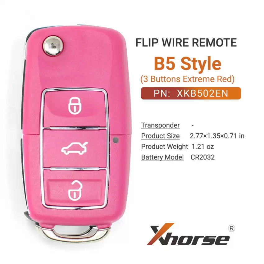 Xhorse Wire Flip Remote Key B5 Style 3 Buttons Pink Color XKB502EN - CR-XHS-XKB502EN  p-4