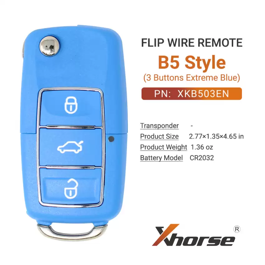 Xhorse Wire Flip Remote B5 Style Extreme Blue 3 Buttons XKB503EN - CR-XHS-XKB503EN  p-4