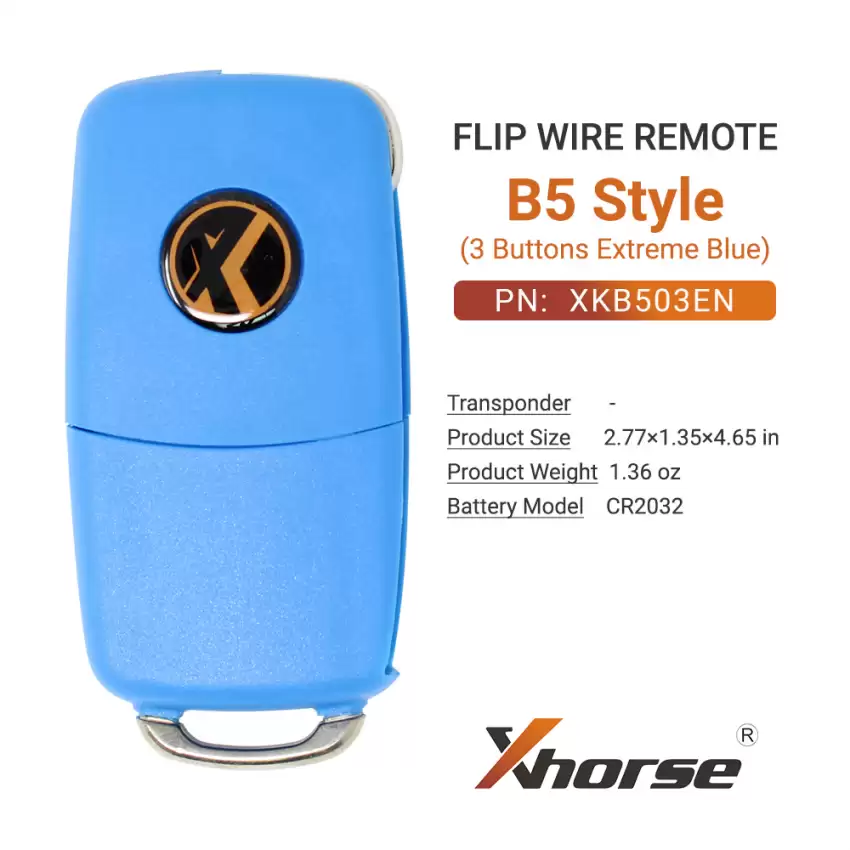 Xhorse Wire Flip Remote B5 Style Extreme Blue 3 Buttons XKB503EN - CR-XHS-XKB503EN  p-5
