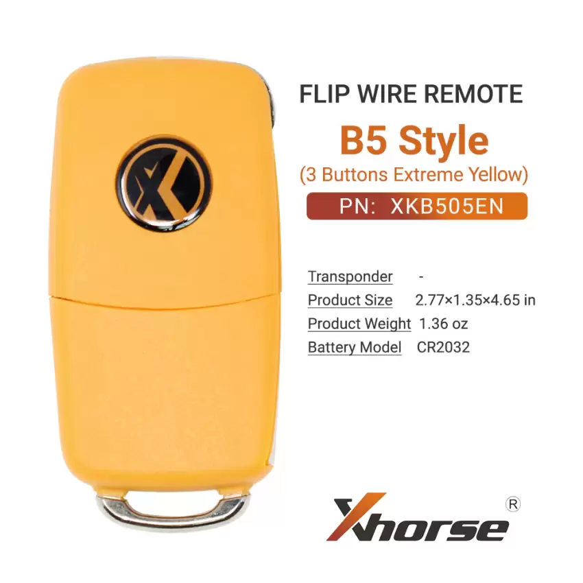 Xhorse Wire Flip Remote Key b5 Style Extreme Yellow 3 Buttons XKB505EN - CR-XHS-XKB505EN  p-5