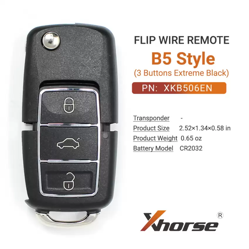 Xhorse Wire Flip Remote Key B5 Style 3 Buttons Extreme Black XKB506EN - CR-XHS-XKB506EN  p-4