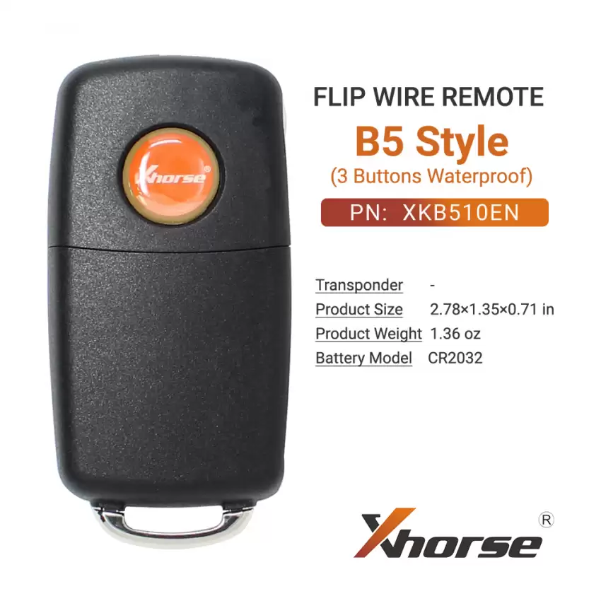 Xhorse Wire Flip Remote Key B5 Style Waterproof 3 Buttons XKB510EN - CR-XHS-XKB510EN  p-4