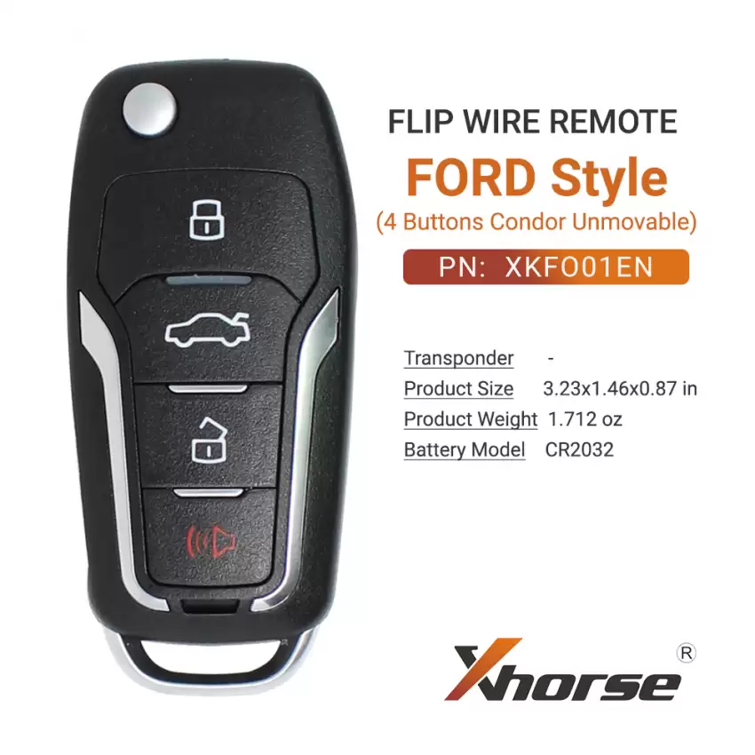 Xhorse Wire Flip Remote Ford Style Condor Unmovable Key Ring 4 Buttons XKFO01EN - CR-XHS-XKFO01EN  p-3