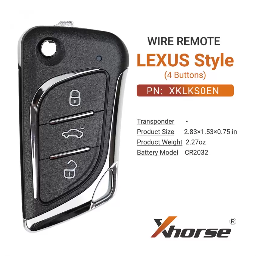 Xhorse Universal Flip Wire Remote Key Lexus Style 3 Buttons XKLKS0EN - CR-XHS-XKLKS0EN  p-2