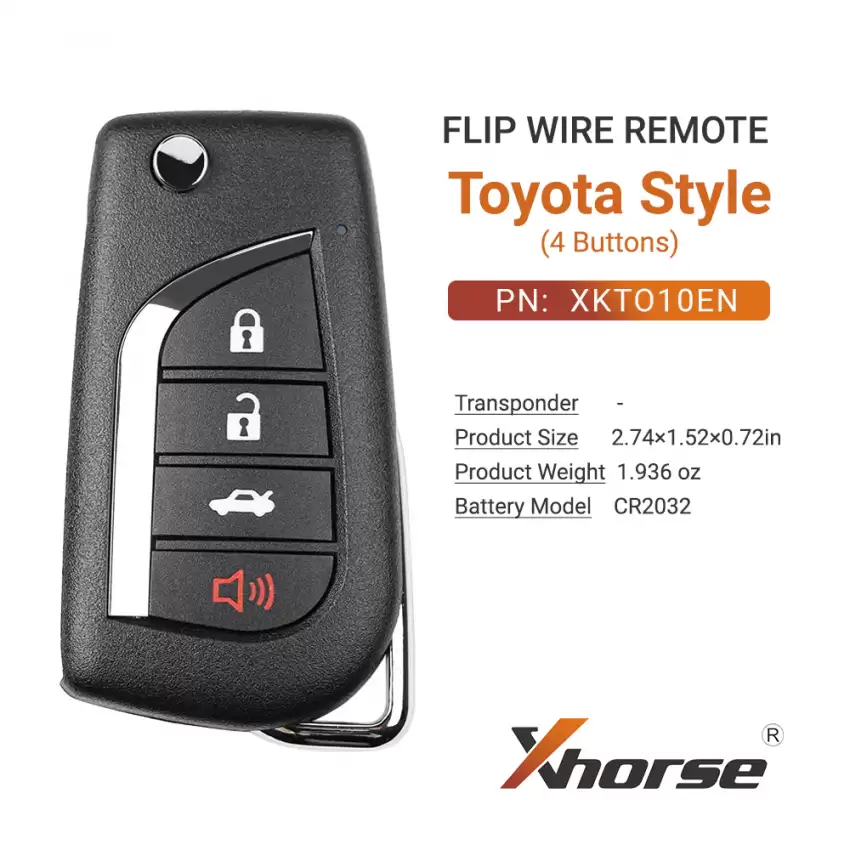 Xhorse Universal Wired Flip Remote Key Toyota Style Key 4 Button XKTO10EN - CR-XHS-XKTO10EN  p-3