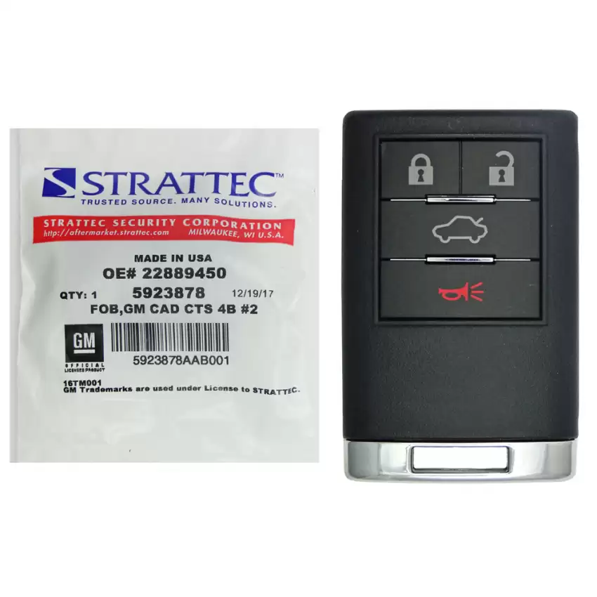 Cadillac CTS Strattec 22889449 Keyless Entry Remote FOB 4B Driver 1