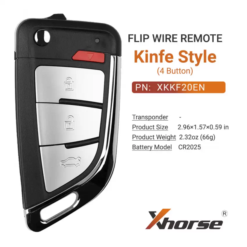 Xhorse Wire Flip Remote Key Knife Style 4 Buttons XKKF20EN - CR-XHS-XKKF20EN  p-2