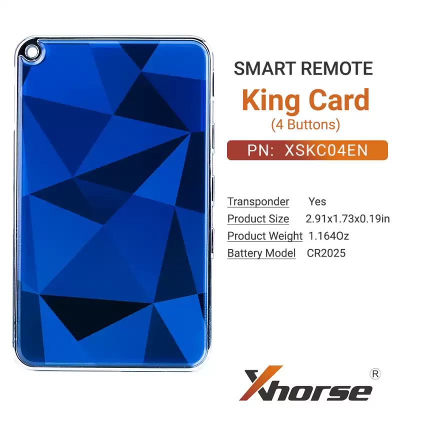Xhorse Universal Smart Proximity KING CARD Remote Key Diamond Blue 4 Button XSKC04EN - CR-XHS-XSKC04EN  p-4