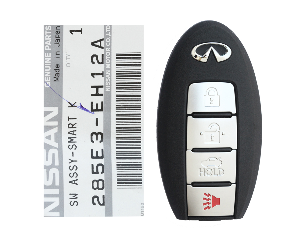 Is the 285E3-EH12A smart key an Infiniti fob or a Nissan fob, and is it the correct Infiniti M35/M45 Intelligent Key that inserts into the dashboard key slot?