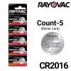 Rayovac 5-Count CR2016 Lithium Batteries, 3V Coin Cell (Blister Card)