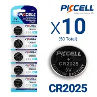 Bundle of 50 CR2025 3V Lithium Coin Cell Batteries (10 Packs of 5, Blister Card Packaging)