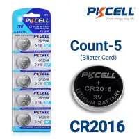 PKCELL 5-Count CR2016 Lithium Batteries, 3V Coin Cell (Blister Card)
