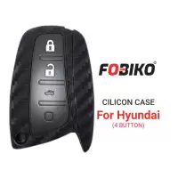 Silicon Cover for Hyundai Santa Fe Smart Remote Key 4 Button Carbon Fiber Style Black