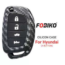 Silicon Cover for Hyundai Flip Remote Key 4 Button Carbon Fiber Style Black
