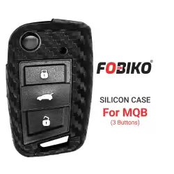 Silicon Cover for MQB Flip Remote Key 3 Button Carbon Fiber Style Black