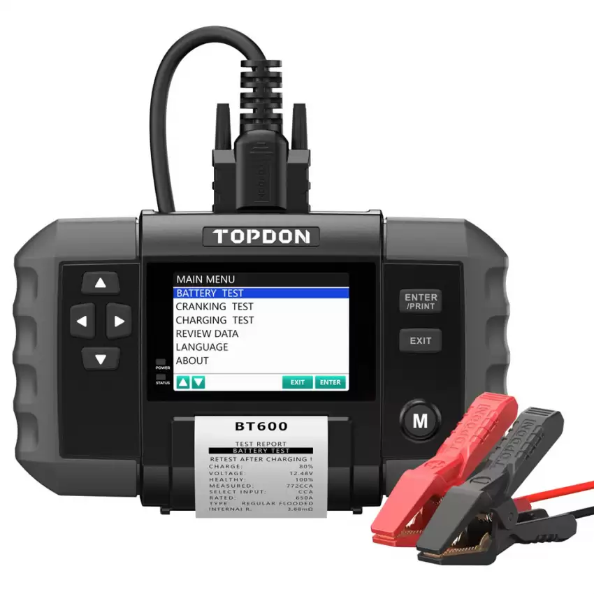 TOPDON BT600 Battery Tester & Built-in Printer for 12V Battery & 12V/24V Systems