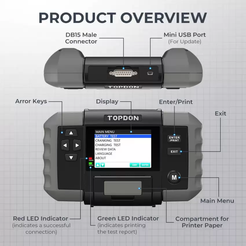 BT600 Battery Tester & Built-in Printer for 12V Battery & 12V/24V Systems