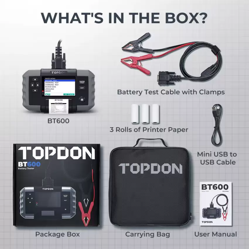 TOPDON BT600 Advanced Battery Tester for 12V and 24V Systems With a 3.5 Inches Color Screen