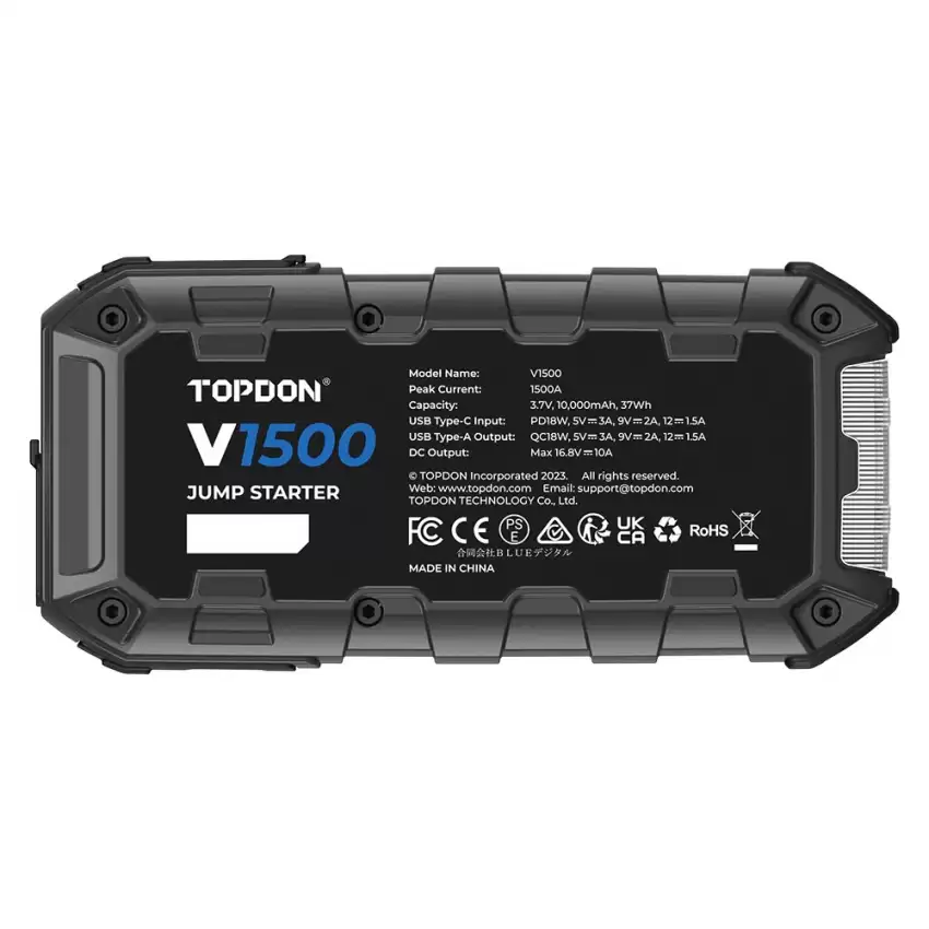Portable TOPDON V1500 Jump Starter for 12V Lead Acid Batteries and Power Bank With Capacity of 1000mAh