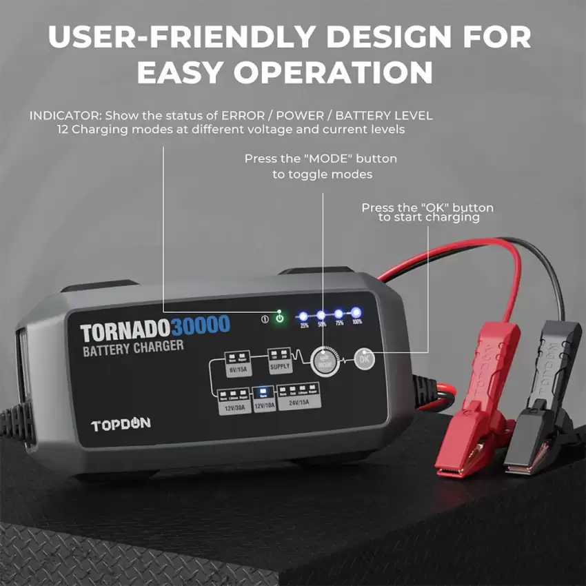 TOPDON Tornado30000 30A Smart Charger and Power Supply 12V/24V - AC-TPD-T30000  p-2