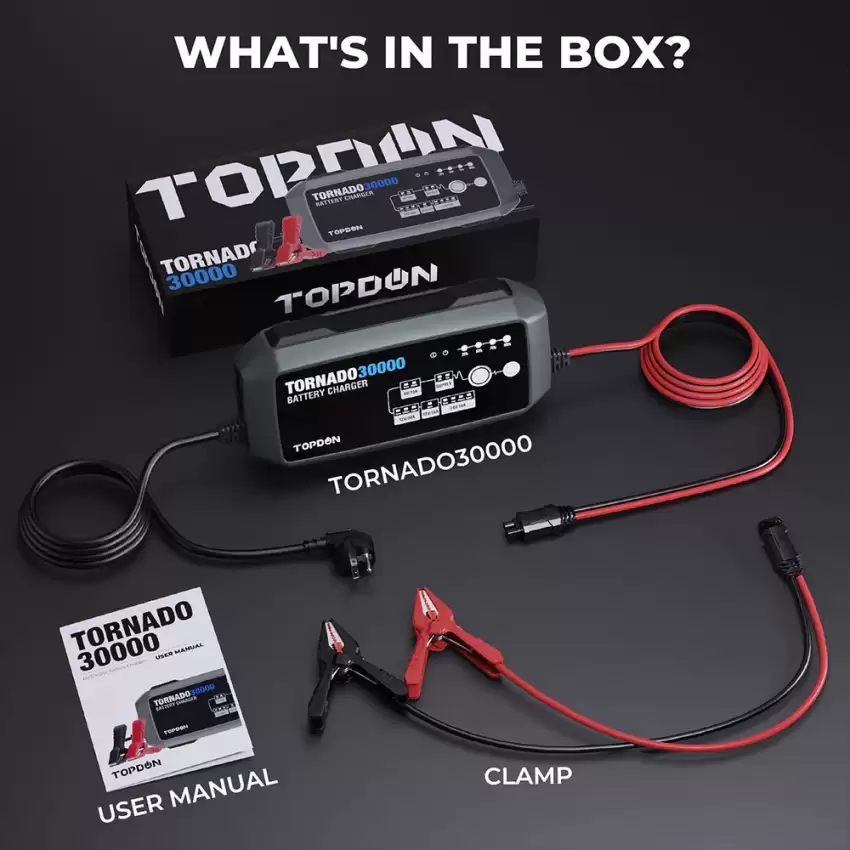 TOPDON T30000 Tornado30000 30A Smart Charger and Power Supply 12V/24V Volts Multi, Max. Amps 30