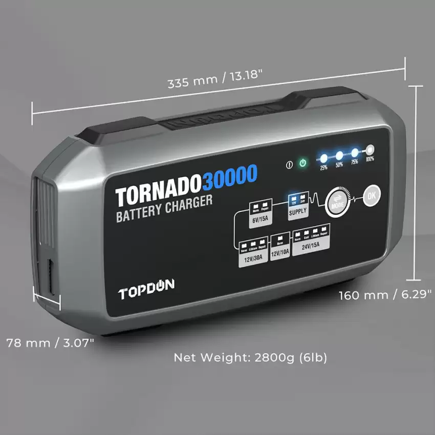 Tornado30000 30A Smart Charger and Power Supply 12V/24V from TOPDON