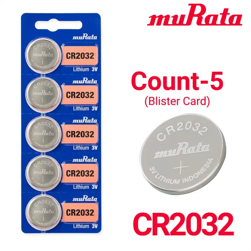 Murata 5-Count CR2032 Lithium Batteries, 3V Coin Cell (Blister Card)