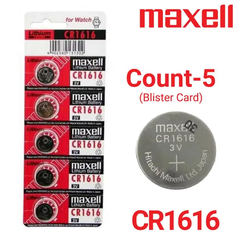 Maxell 5-Count CR1616 Lithium Batteries, 3V Coin Cell (Blister Card)