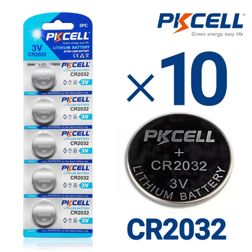 Bundle of 10 CR2032 3 Volt Lithium Coin Cell Battery, 5 Count / Blister card package