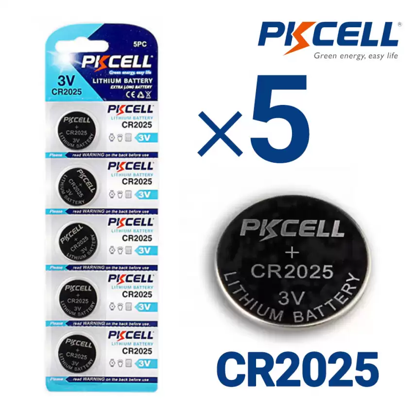 Bundle of 5 CR2025 3 Volt Lithium Coin Cell Battery, 5 Count / Blister card package