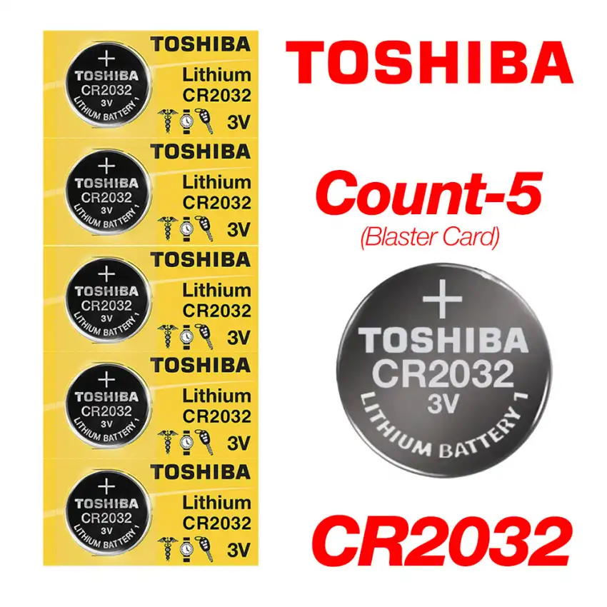 Toshiba 5-Count CR2032 Lithium Batteries, 3V Coin Cell Blaster Card