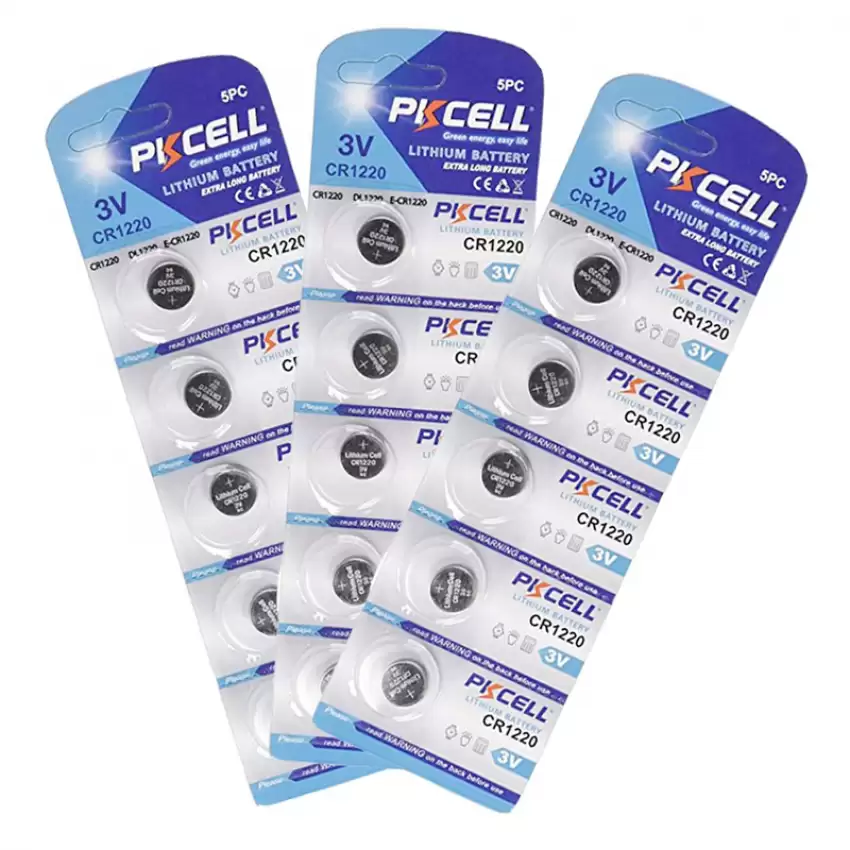 PKCELL CR1220 3 Volt Lithium Battery 5-Pack, Long Lasting Batteries - Key4