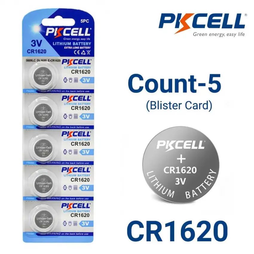 5-Count CR1620 Lithium Batteries, 3V Coin Cell (Blister Card)