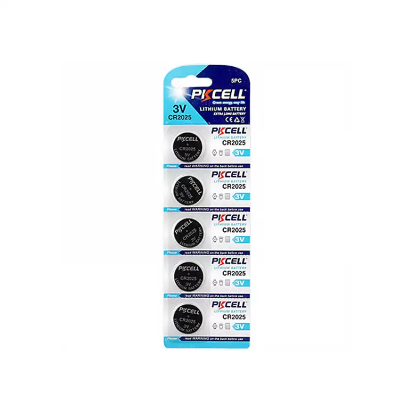 PKCELL CR2025 Coin Cell 3.0V Lithium Battery 5-Pack