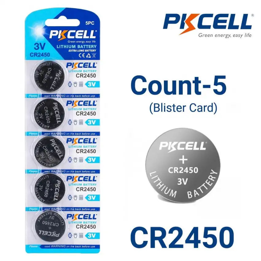 5-Count CR2450 Lithium Batteries, 3V Coin Cell (Blister Card)