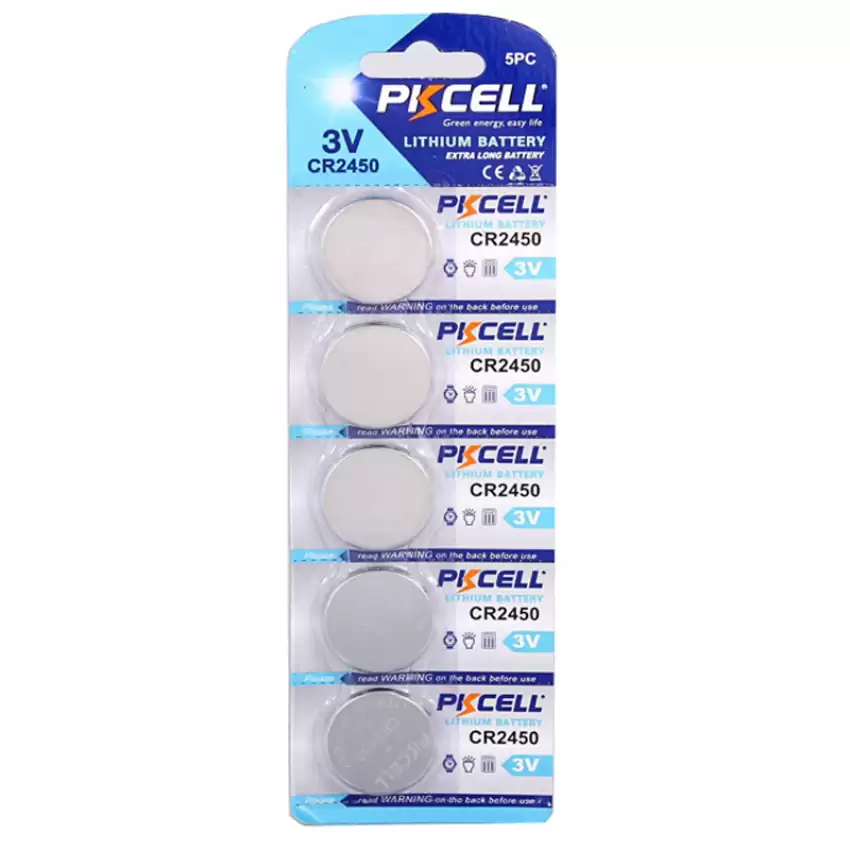 PKCELL CR2450 3 Volt Lithium Battery 5-Pack, Long Lasting Batteries - Key4