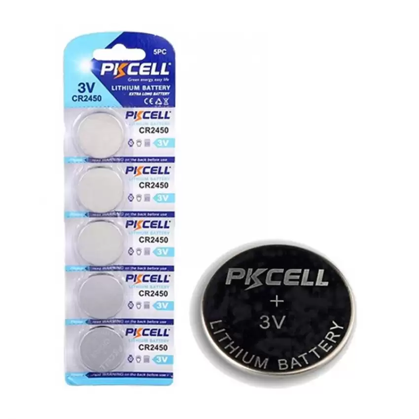 PKCELL CR2450 3 Volt Lithium Battery 5-Pack, Long Lasting Batteries - Key4