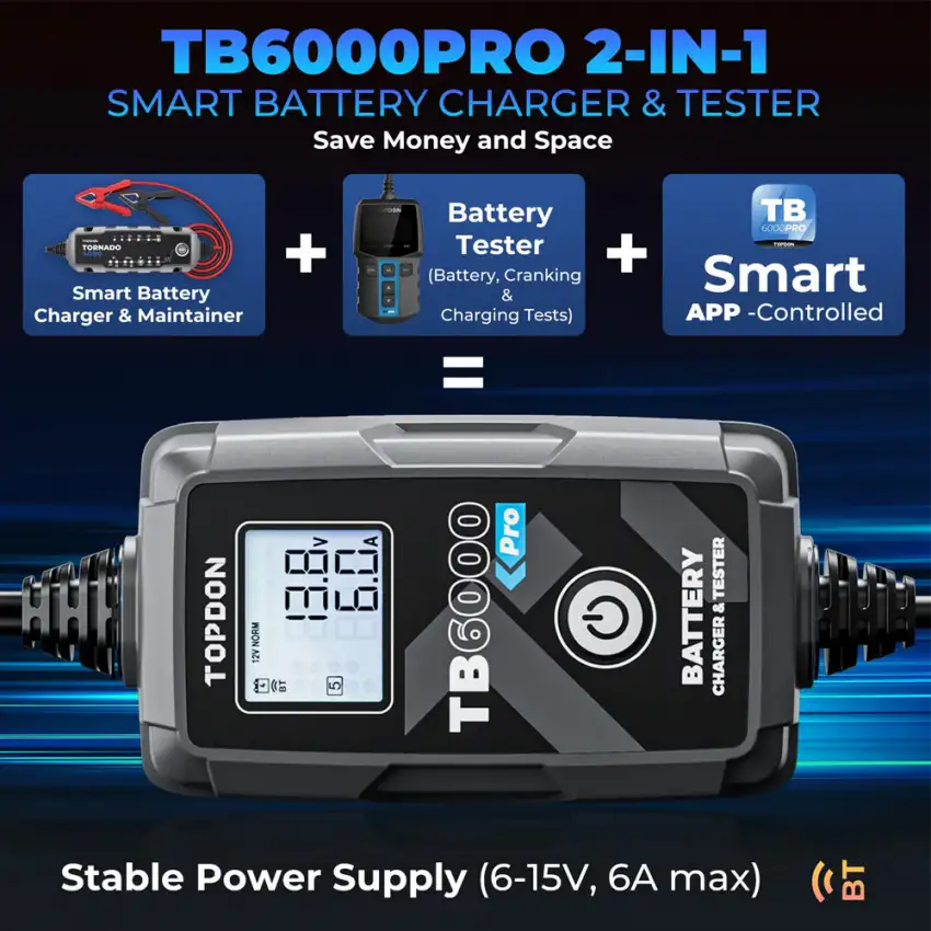 TOPDON TB 6000 Pro 2-In-1 Smart Car Battery Charger and Battery Tester TD52130091 - BT-TPD-TP6000PRO  p-5