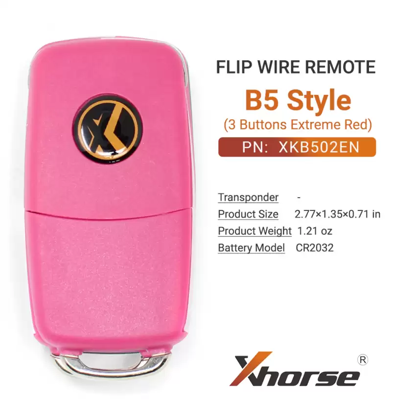 Xhorse Wire Flip Remote Key B5 Style 3 Buttons Pink Color XKB502EN - CR-XHS-XKB502EN  p-5