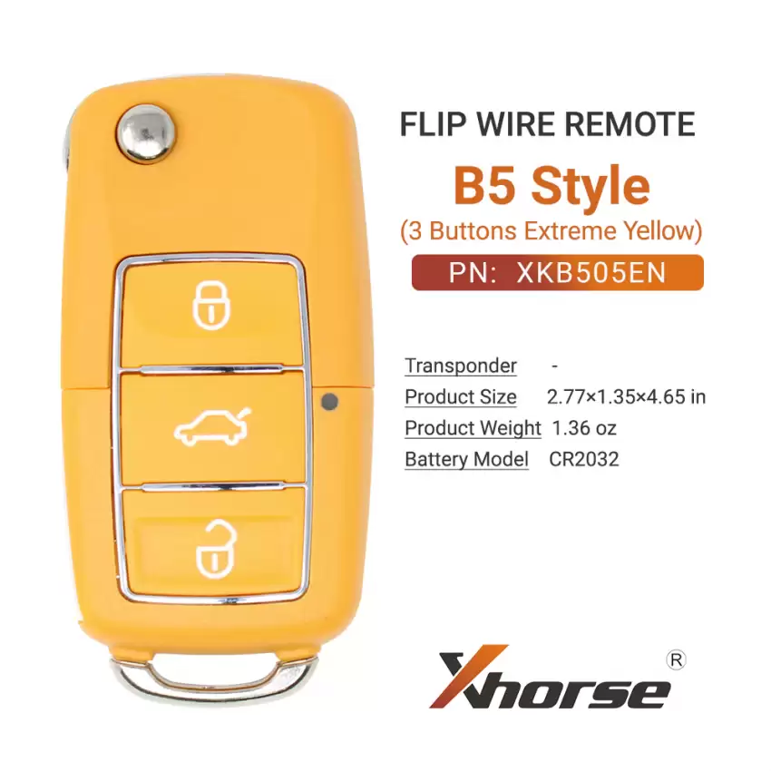 Xhorse Wire Flip Remote Key b5 Style Extreme Yellow 3 Buttons XKB505EN - CR-XHS-XKB505EN  p-4