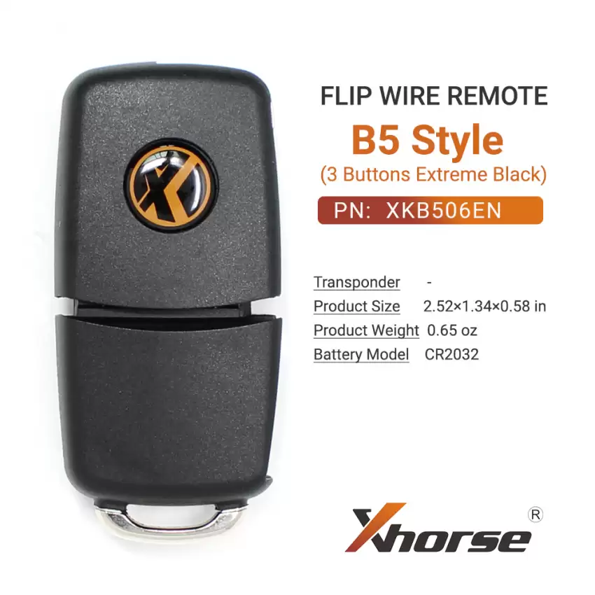 Xhorse Wire Flip Remote Key B5 Style 3 Buttons Extreme Black XKB506EN - CR-XHS-XKB506EN  p-5