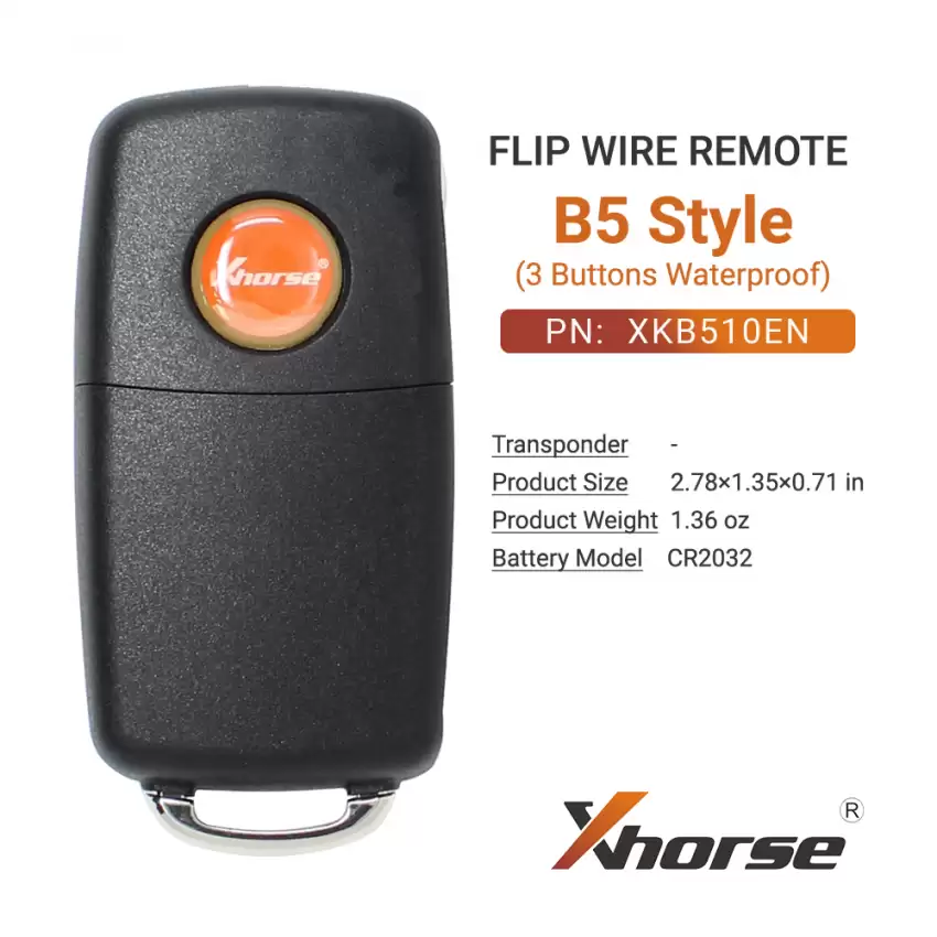 Xhorse Wire Flip Remote Key B5 Style Waterproof 3 Buttons XKB510EN - CR-XHS-XKB510EN  p-3
