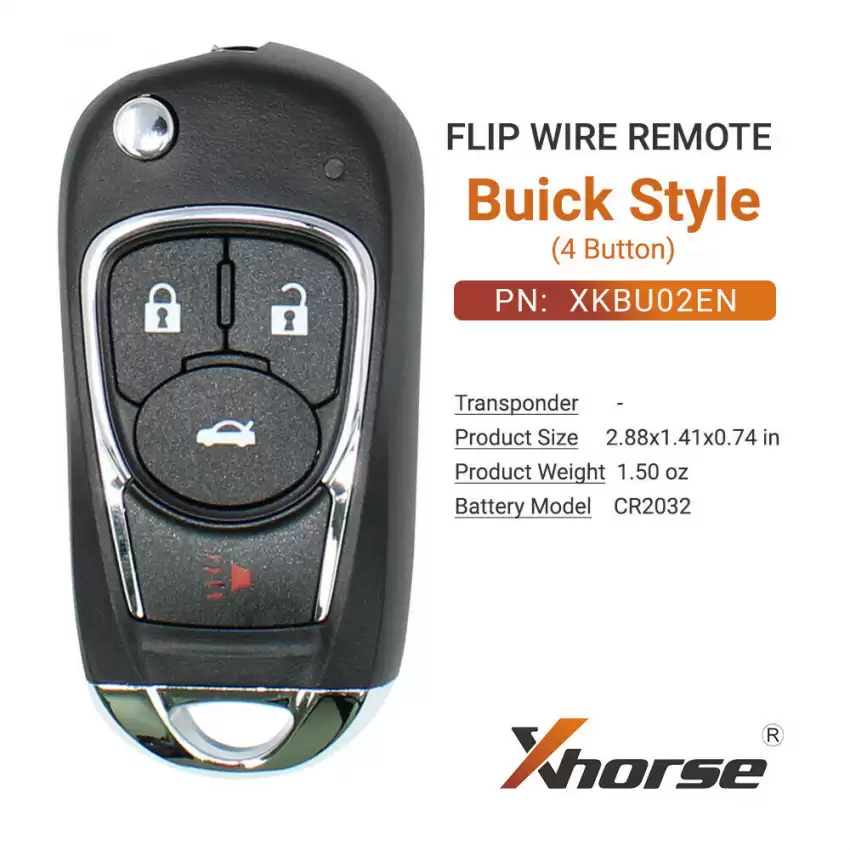 Xhorse Universal Wire Flip Remote Key Buick Style 4 Buttons with Trunk - Panic Button for VVDI Key Tool XKBU02EN