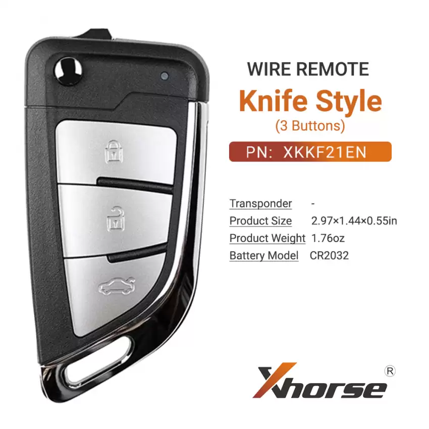 Xhorse Wired Flip Remote Key Knife Style 3 Buttons XKKF21EN - CR-XHS-XKKF21EN  p-2
