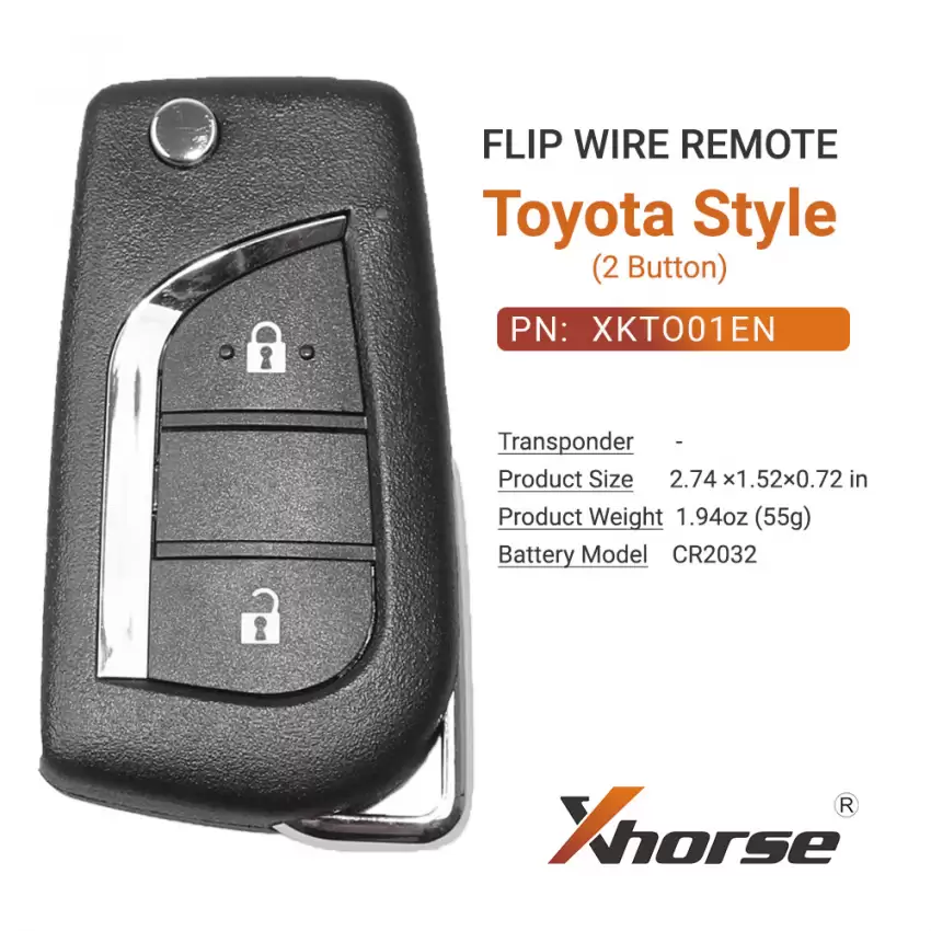 Xhorse Uinversal Wire Flip Remote Key Toyota Style 2 Buttons for VVDI Key Tool XKTO01EN 