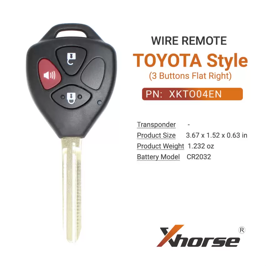 Xhorse Wire Remote Key Toyota Style Flat Right 3 Buttons  XKTO04EN - CR-XHS-XKTO04EN  p-2