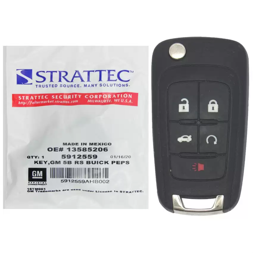 Flip Remote Key Strattec 5912559 for 2010-2017 Buick 