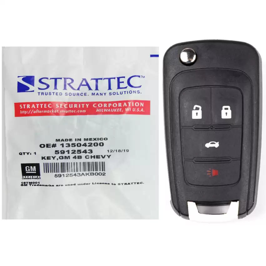 Flip Remote Key Strattec 5912543 for 2011-2019 Chevrolet 