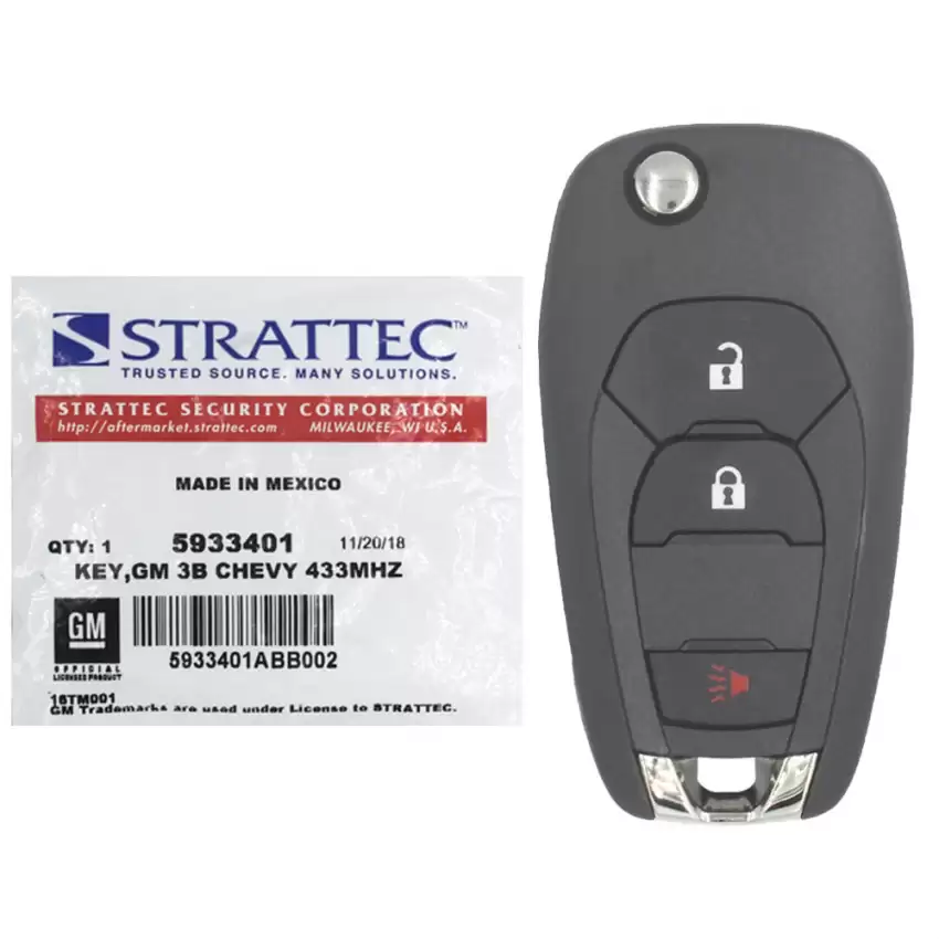 Strattec 5933401 Flip Remote Key for Chevrolet 3 Button